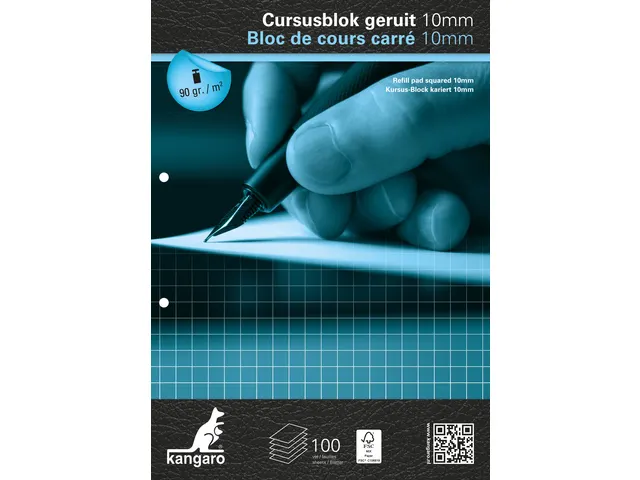 Cursusblok Kangaro A4 ruit 10mm 90 grams 100 vel