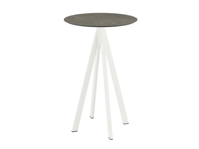 statafel,HxØ 1090x700mm,rond,4voeten wit,blad HPL Midnight Marble