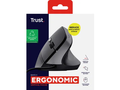 Trust BAYO II Ergonomische muis bedraad Zwart 25144
