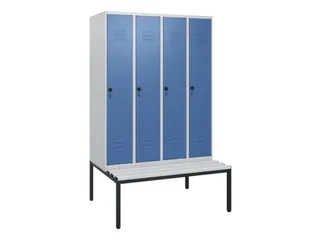 locker met bank,HxBxD 1950x1200x815mm,4vak,vak B 300mm,draaigrendel - 1