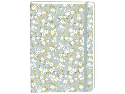 Notitieboek witte bloemen A5 lijn 92 pagina's softcover grijs