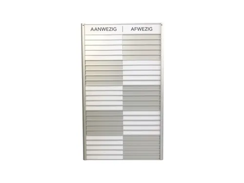 Menoor In-Uit bord 25 namen Aluminium Aanwezig/Afwezig Wit