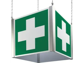Kubus met vluchtroutepictogrammen,EHBO,aluminium,lang nalichtend - 1
