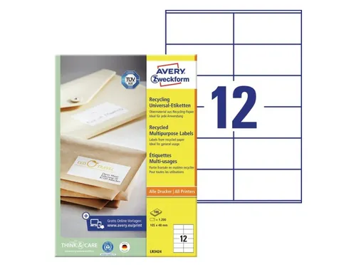 Etiket Avery Zweckform LR3424 105x48mm recycled Wit 1200 stuks