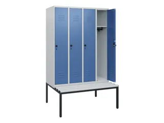 locker met bank,HxBxD 1950x1200x815mm,4vak,vak B 300mm,draaigrendel - 2