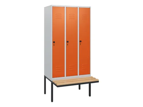 locker met bank,HxBxD 1950x900x815mm,3vak,vak B 300mm,draaigrendel