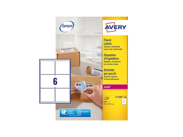 Verzendetiket Avery Block-out, 99,1 x 93,1mm wit doos 100 vel, 6 etike