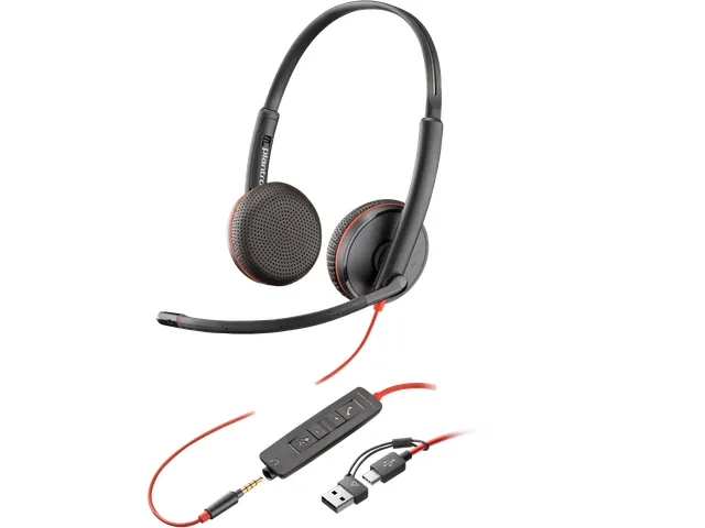Micro-casque stéréo USB-C Poly Blackwire 3225 + prise 3,5 mm + adapt