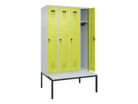 locker met bank,HxBxD 2120x1200x815mm,4vak,vak B 300mm,draaigrendel