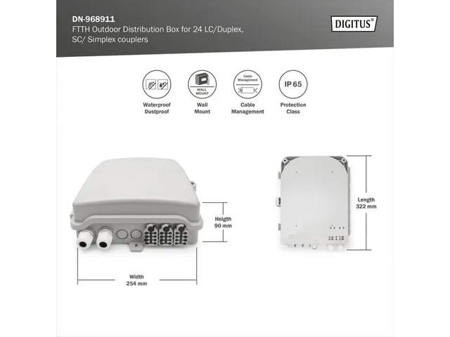 FTTH-verdeelkast buiten 24 LC duplex of 24 SC simplex koppelingen