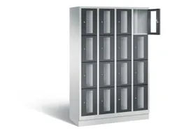 Lockerkast 1800x1190x500mm 4x4 vakken Cilinderslot, Sokkel, RAL7021