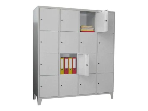 lockerkast,HxBxD 1850x1600x500mm,4x4vakken,RAL7035,front RAL7035