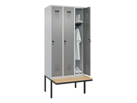 locker met bank,HxBxD 2120x900x815mm,3vak,vak B 300mm,draaigrendel