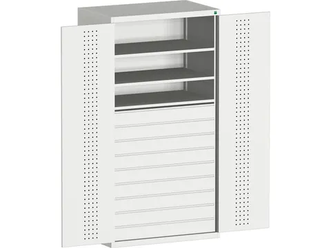 systeemkast HxBxD 2000x1050x650mm 3xStalen bodem 9laden Ral7035