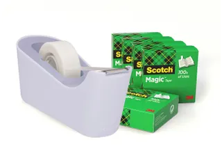 Plakbandhouder Scotch C18 lavendel + 6 rollen magic tape 19mmx33m - 1