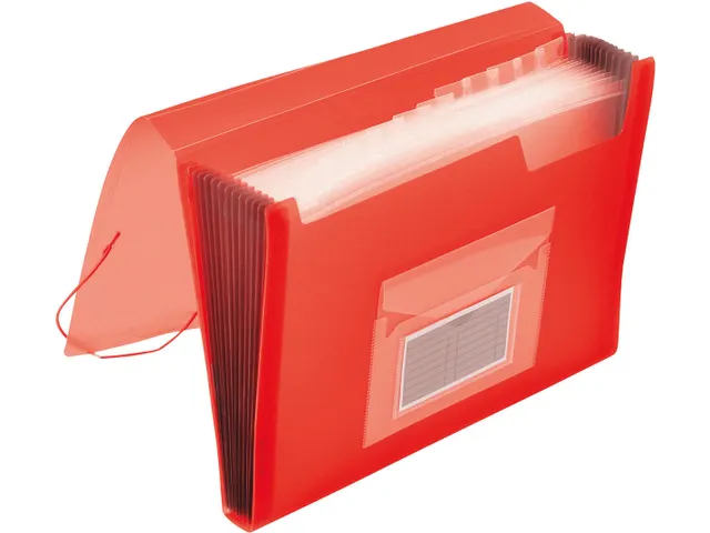 Voorordner A4 PP 13 Vaks Elastieksluiting Rood Transparant