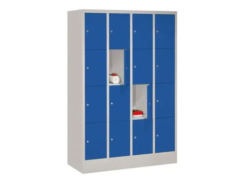 lockerkast,HxBxD 1850x1200x500mm,4x4vakken,RAL7035,front RAL5010