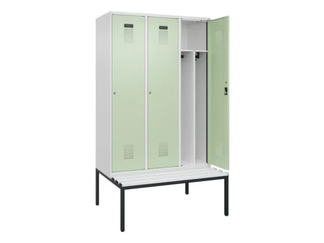 locker met bank,voor scheiding van kleding,HxBxD 2120x1200x815mm,3vak