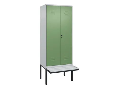 PBM-locker met bank,HxBxD 2120x800x815mm,2vak,vak B 400mm,draaigrendel