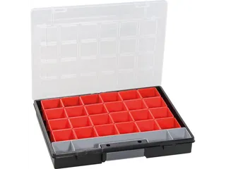 Bak voor kleine onderdelen,HxBxD 55x370x295mm,24bakken,PP,koffer zwart - 1