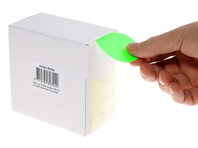 Etiquette sur rouleau 50mm vert fluo + dévidoir 500 pièces