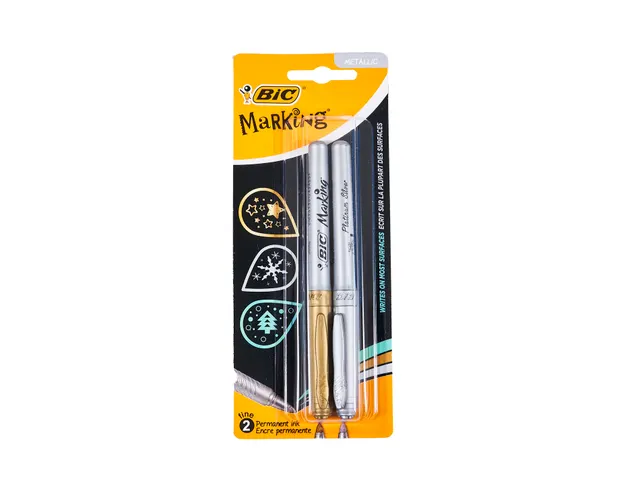 Viltstift Bic Intensity rond perm F mtl zilver en goud blister à 2st