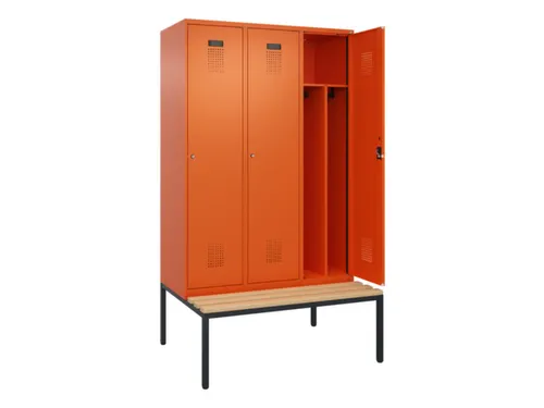 locker met bank,voor scheiding van kleding,HxBxD 2120x1200x815mm,3vak