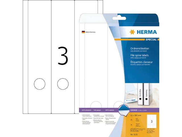 Herma 5135 Rugetiket breed 61x297mm Wit permanent klevend 75 stuks