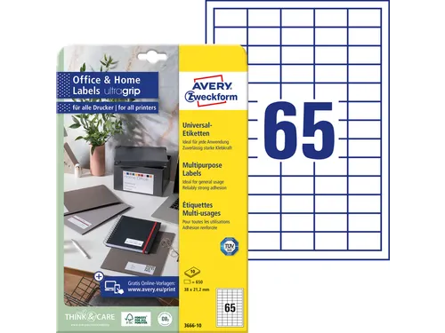 Etiket Avery permanent 3666-10 38x21.2mm wit 650 stuks 10 vel