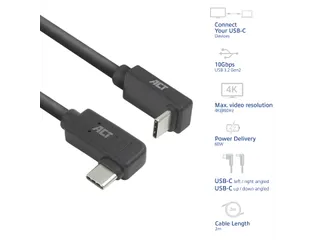 Kabel ACT USB-C hoek links/rechts USB-C hoek boven/beneden 10Gbps 2m - 9