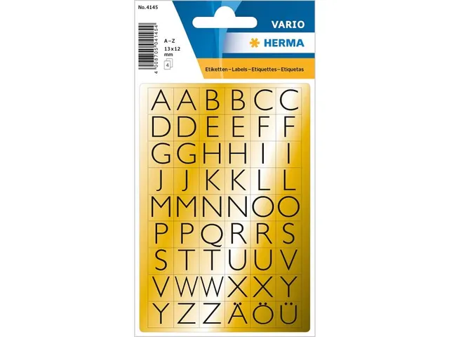 Etiket Herma 4145 13x12mm Letters A-Z Zwart op Goud 216 stuks
