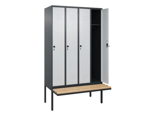 locker met bank,HxBxD 2120x1200x815mm,4vak,vak B 300mm,draaigrendel