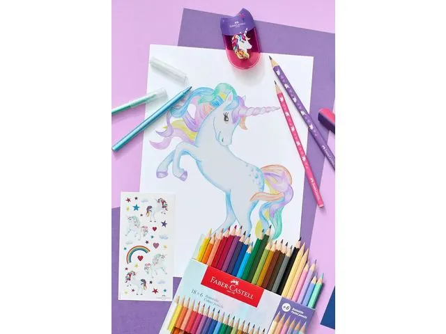 Crayon de couleur hexagonal Licorne 18 couleurs + 6 pastel