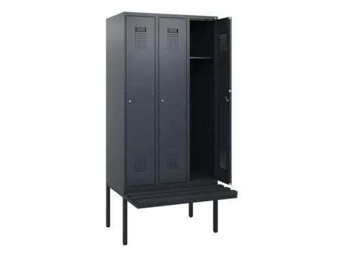 locker met bank,HxBxD 1950x900x815mm,3vak,vak B 300mm,cilinderslot