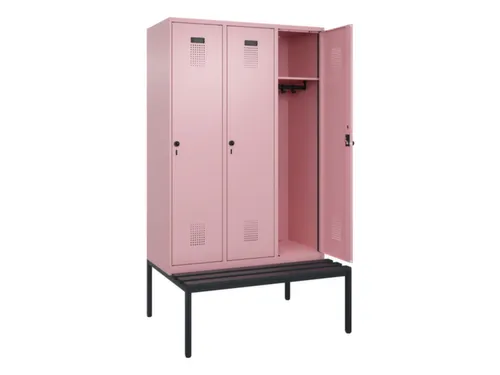 locker met bank,HxBxD 2120x1200x815mm,3vak,vak B 400mm,draaigrendel