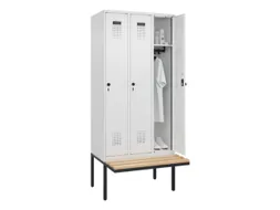 locker met bank,HxBxD 2120x900x815mm,3vak,vak B 300mm,draaigrendel