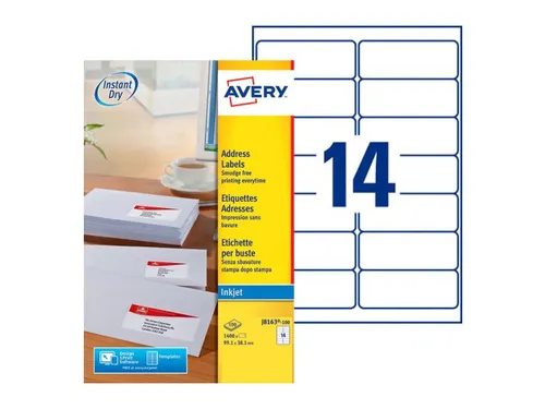 Etiket Avery J8163-100 99.1x38.1mm Inkjet Wit 1400 Stuks
