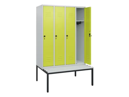 locker met bank,HxBxD 1950x1200x815mm,4vak,vak B 300mm,draaigrendel