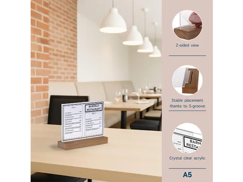 Kaarthouder Acryl Met Houten Voet A5 Horizontaal Premium