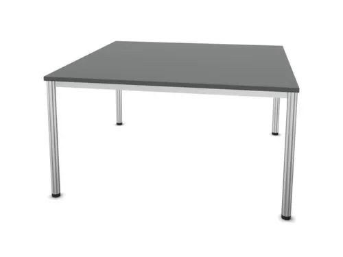 Vergadertafel 74x140x140cm 4voeten Buis Aluzilver Ms-donkergrijs
