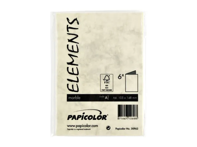 Correspondentiekaart Papicolor dubbel 105x148mm marmer ivoor pak 6 st