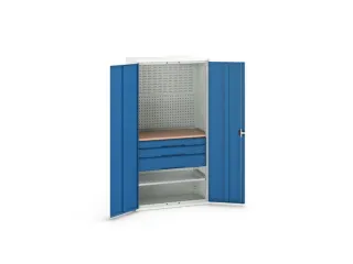 Systeemkast 2000x1050x550mm 1xlegbord 3laden RAL7035+RAL5010 - 1
