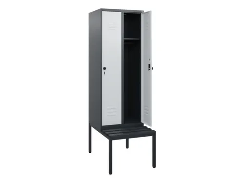 locker met bank,HxBxD 1950x600x815mm,2vak,vak B 300mm,draaigrendel