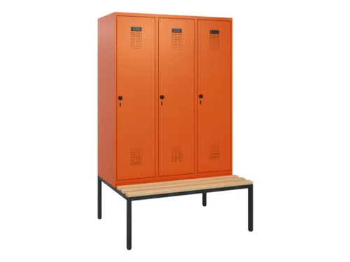 locker met bank,HxBxD 1950x1200x815mm,3vak,vak B 400mm,draaigrendel