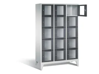 Lockerkast 1850x1200x500mm 3x5 vakken Cilinderslot Poten, RAL7021 - 1