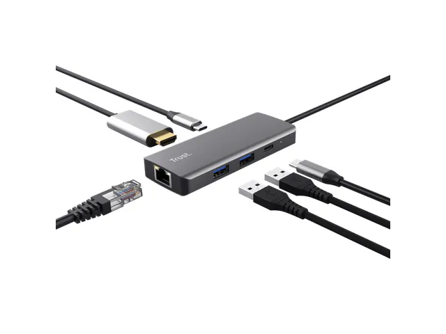 Adapter Trust Dalyx 6-in-1 USB-C multipoort grijs