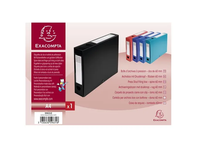 Boite de classement bouton pression dos 60mm PP noir