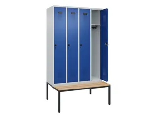 locker met bank,HxBxD 2120x1200x815mm,4vak,vak B 300mm,draaigrendel - 2