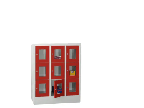 lockerkast,HxBxD 1187x900x500mm,3x3vakken,RAL7035,front RAL3000