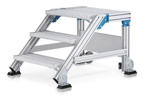 bordestrap,verrijdbaar,bordes H 0,4m,2treden,45° helling,aluminium